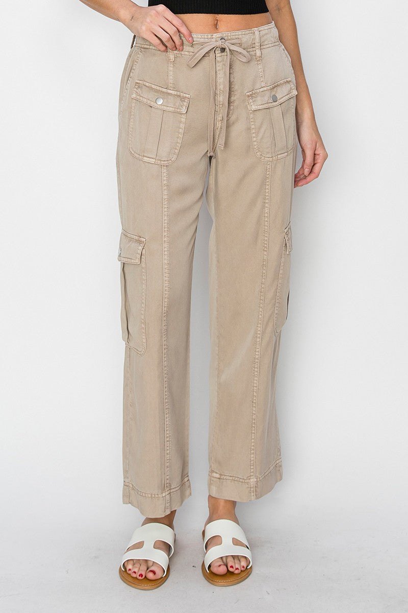 High rise crop relaxed pant in taupe, thumbnail 3