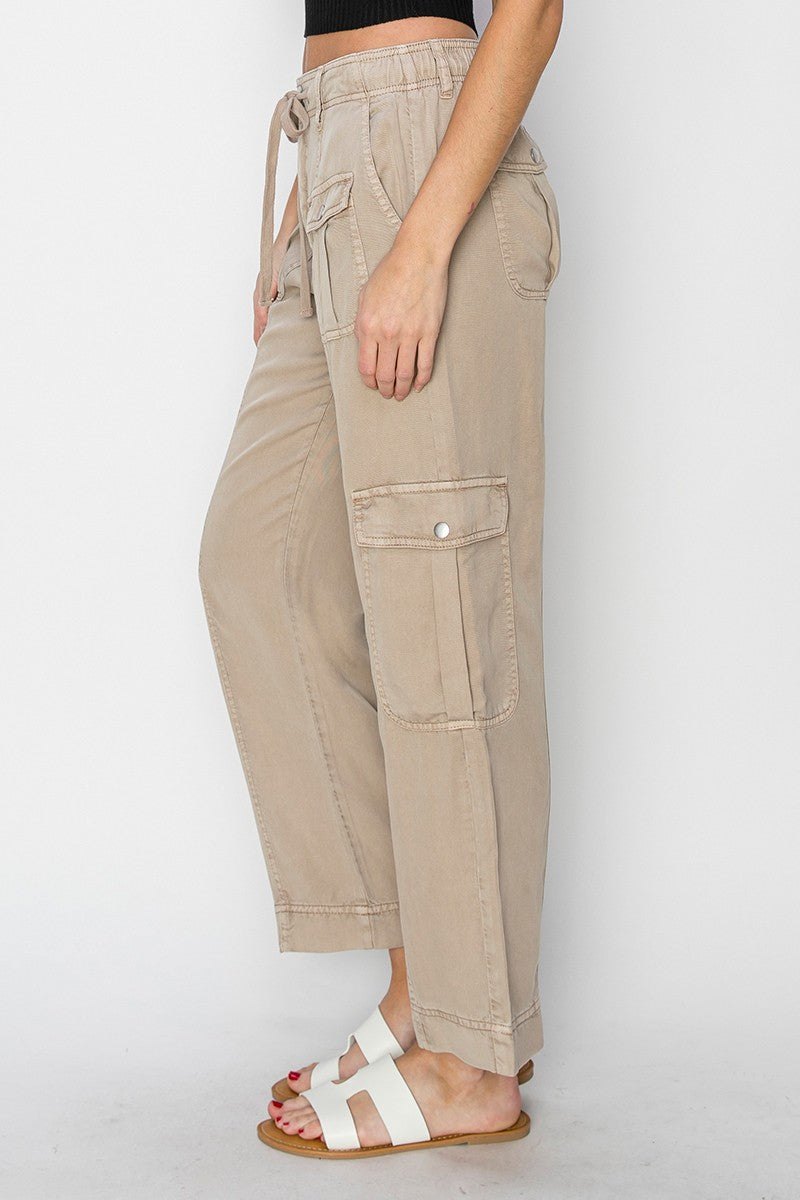 High rise crop relaxed pant in taupe, thumbnail 4