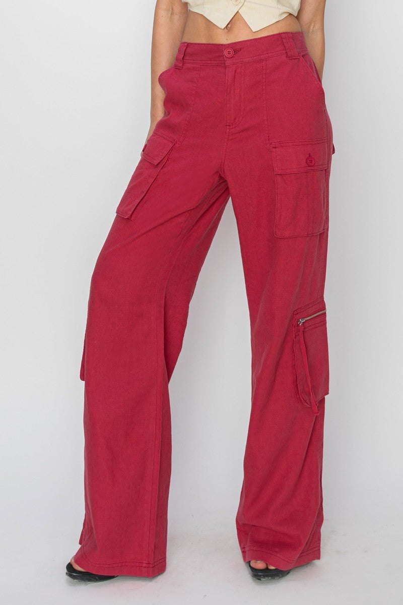 High rise straight cargo pants in brick