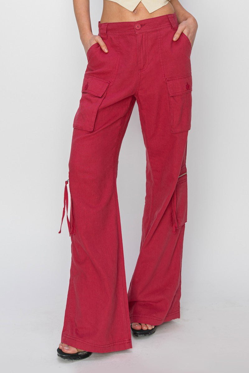 High rise straight cargo pants in brick, alternate view