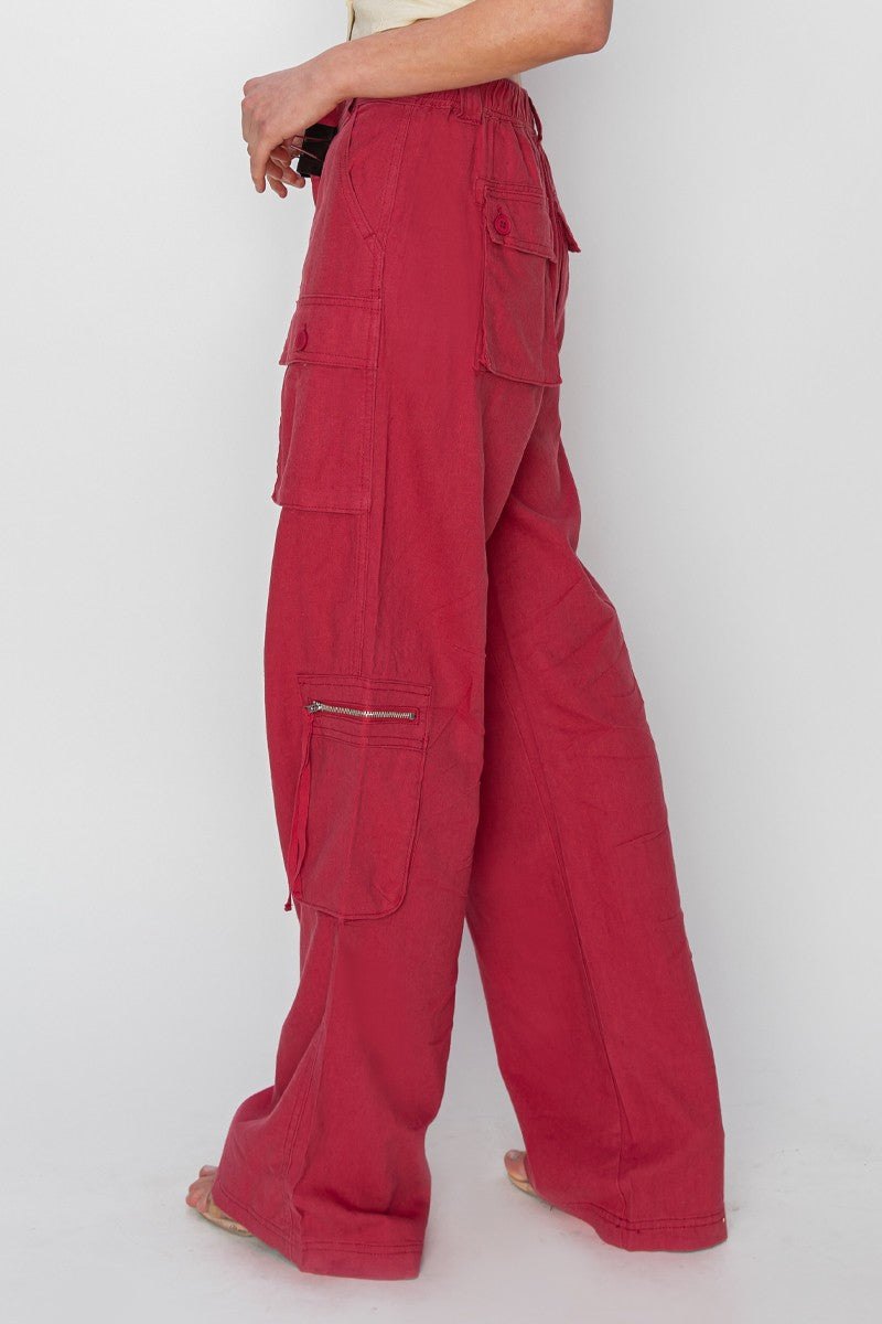 High rise straight cargo pants in brick, thumbnail 3