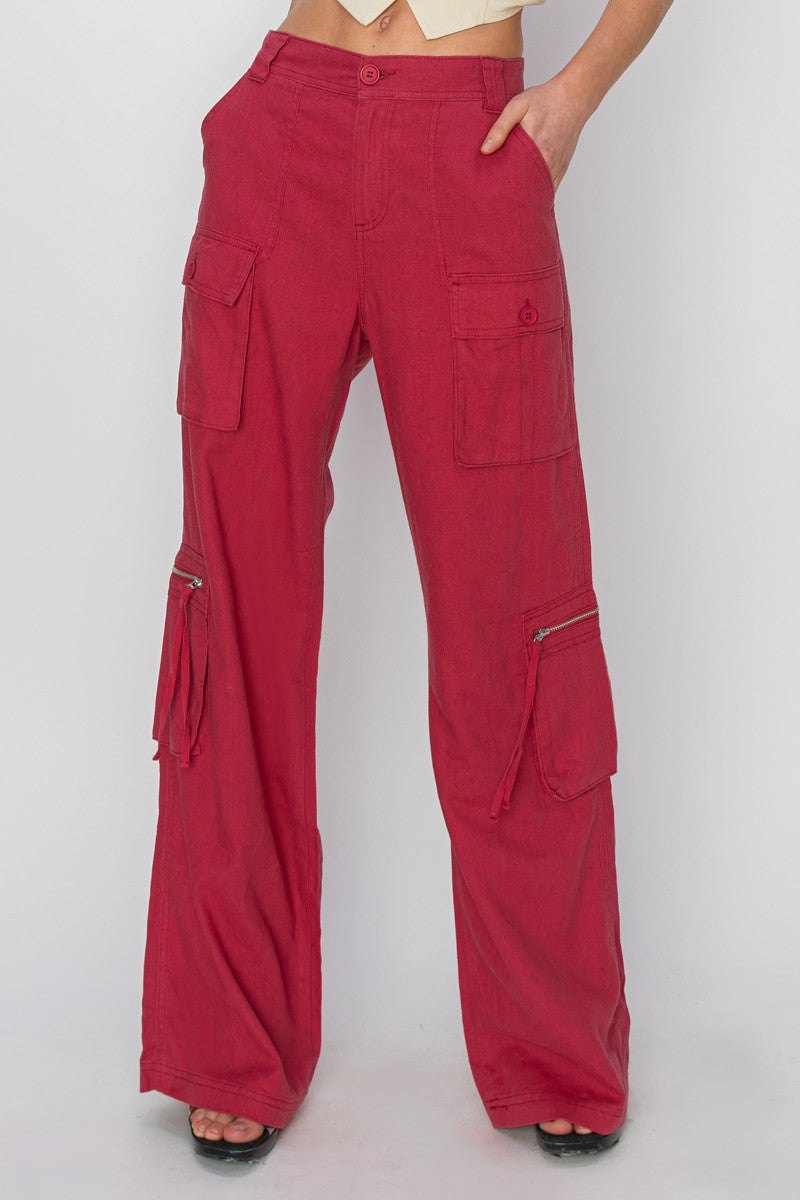 High rise straight cargo pants in brick, thumbnail 5
