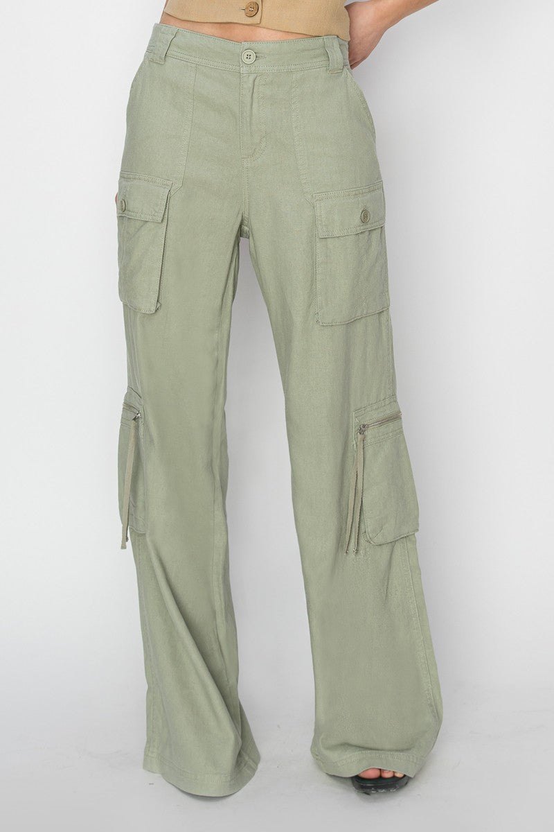 High rise straight cargo pants in sage