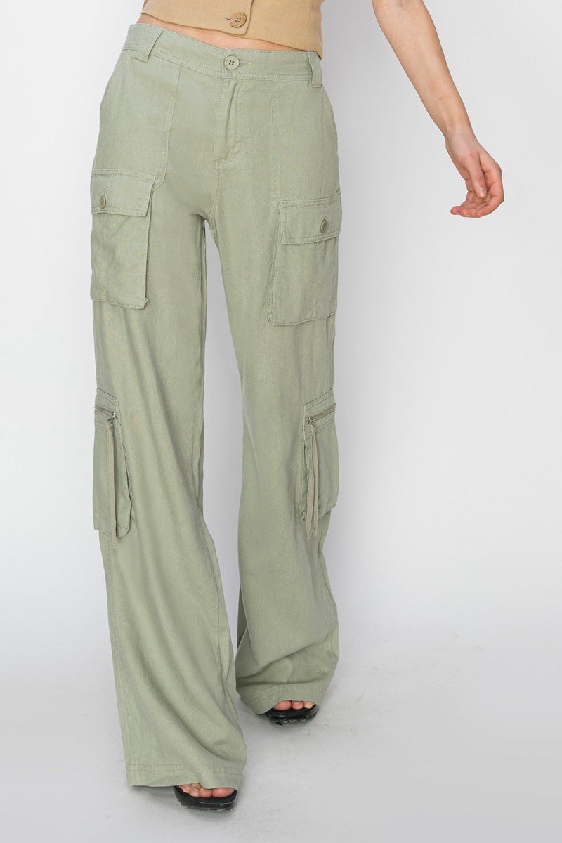 High rise straight cargo pants in sage, alternate view
