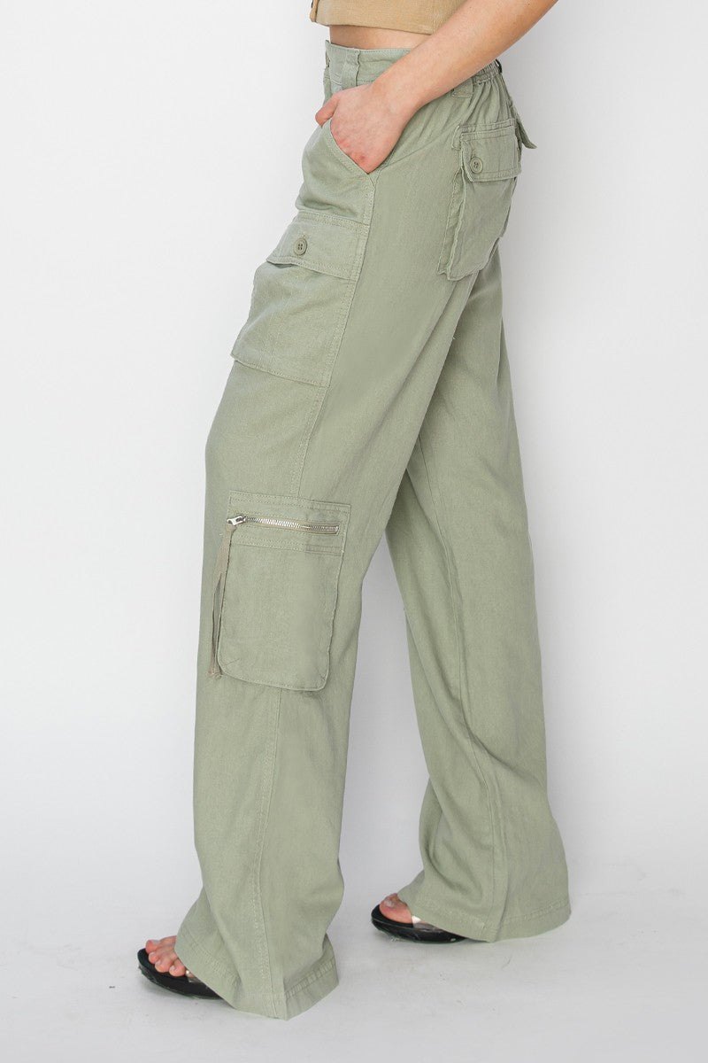 High rise straight cargo pants in sage, thumbnail 3