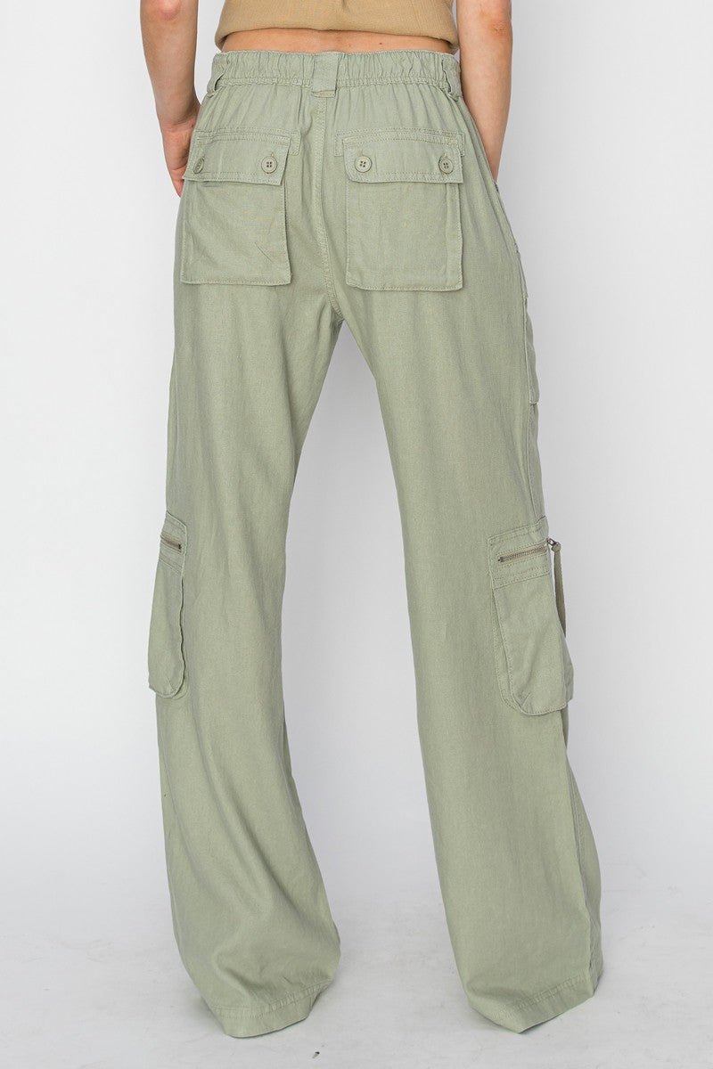 High rise straight cargo pants in sage, thumbnail 4