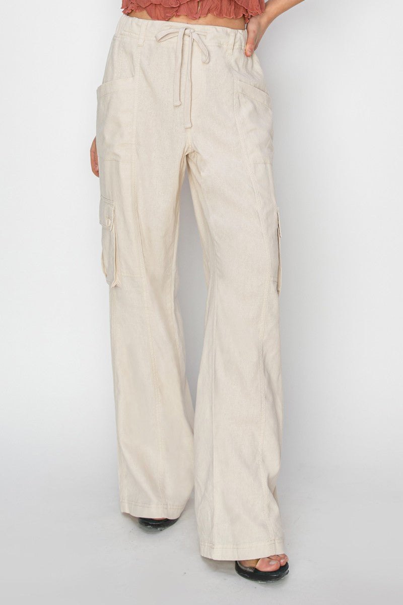 High rise tie wide cargo pant in khaki