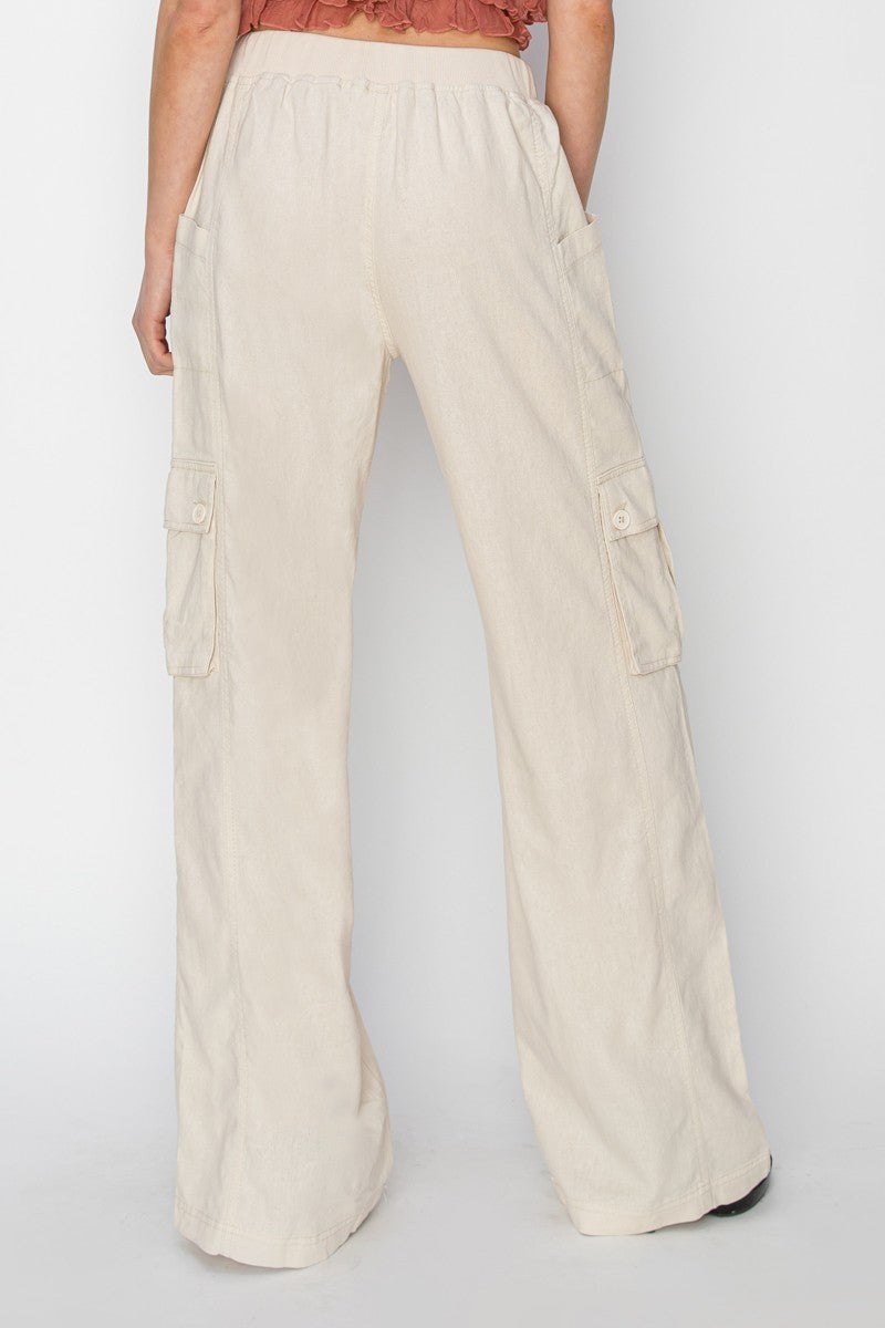 High rise tie wide cargo pant in khaki, thumbnail 3