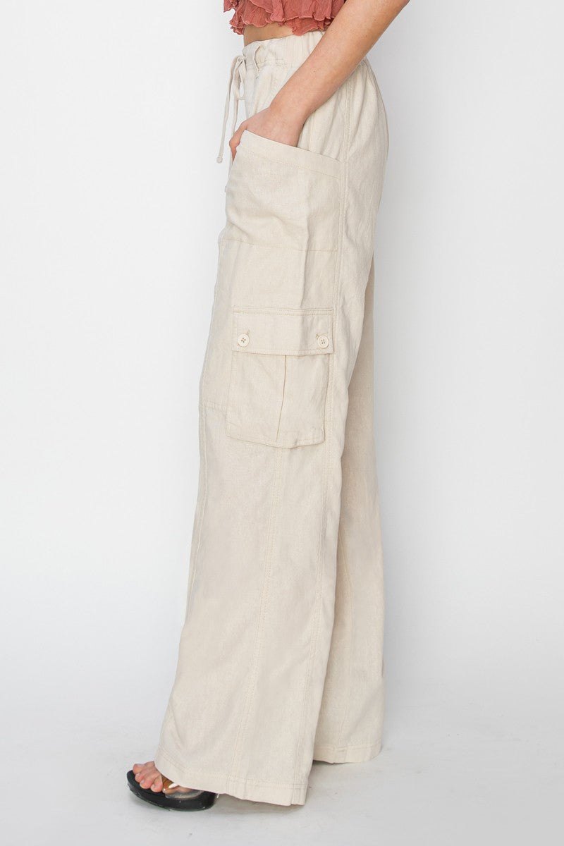 High rise tie wide cargo pant in khaki, thumbnail 4