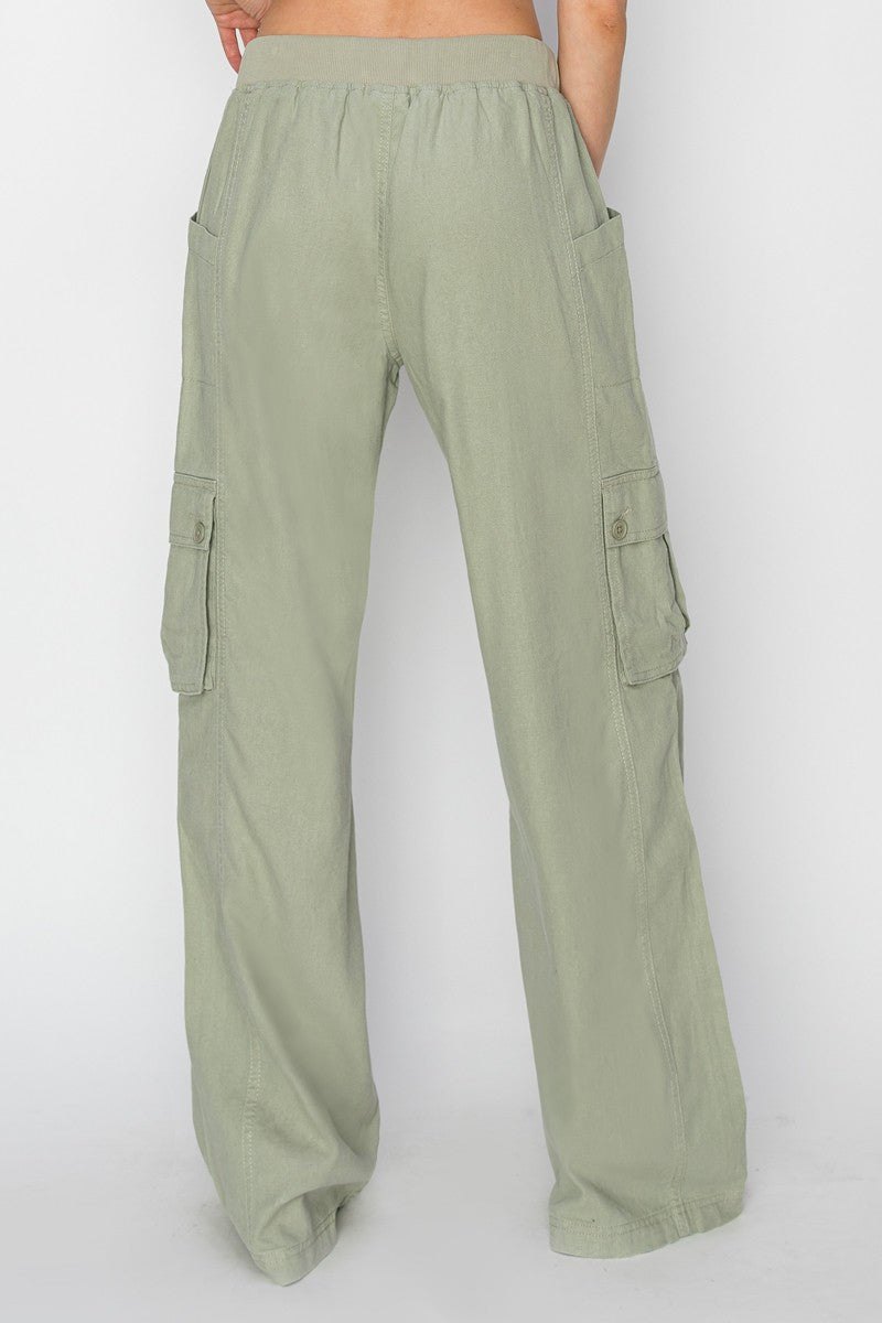 High rise tie wide cargo pant in sage, thumbnail 4