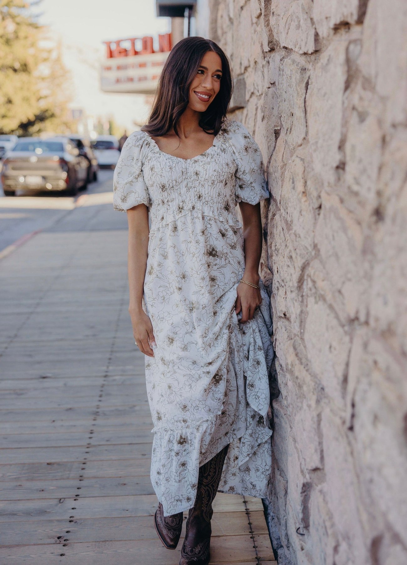 Jensen Olive Floral Midi Dress