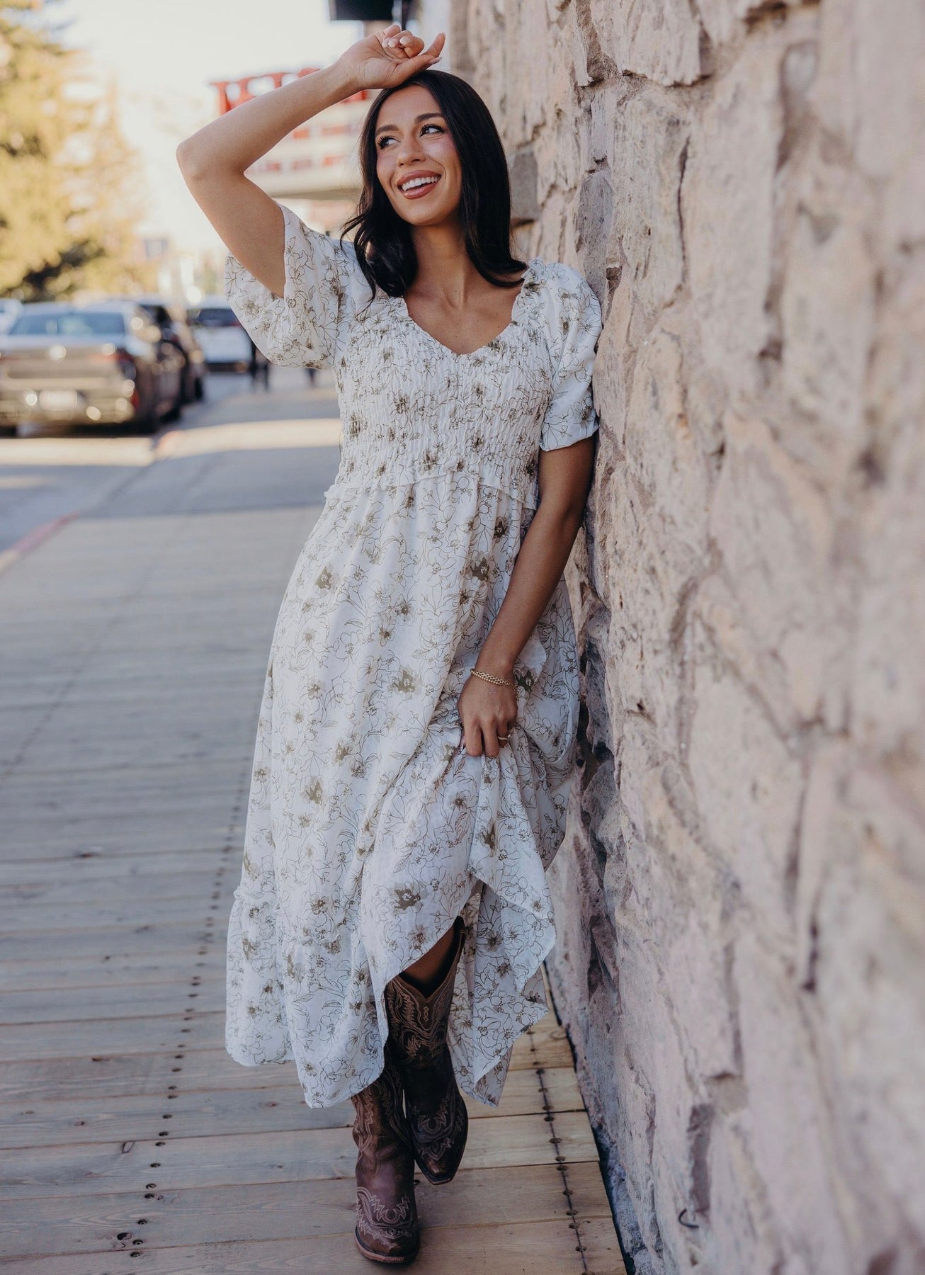 Jensen Olive Floral Midi Dress, alternate view
