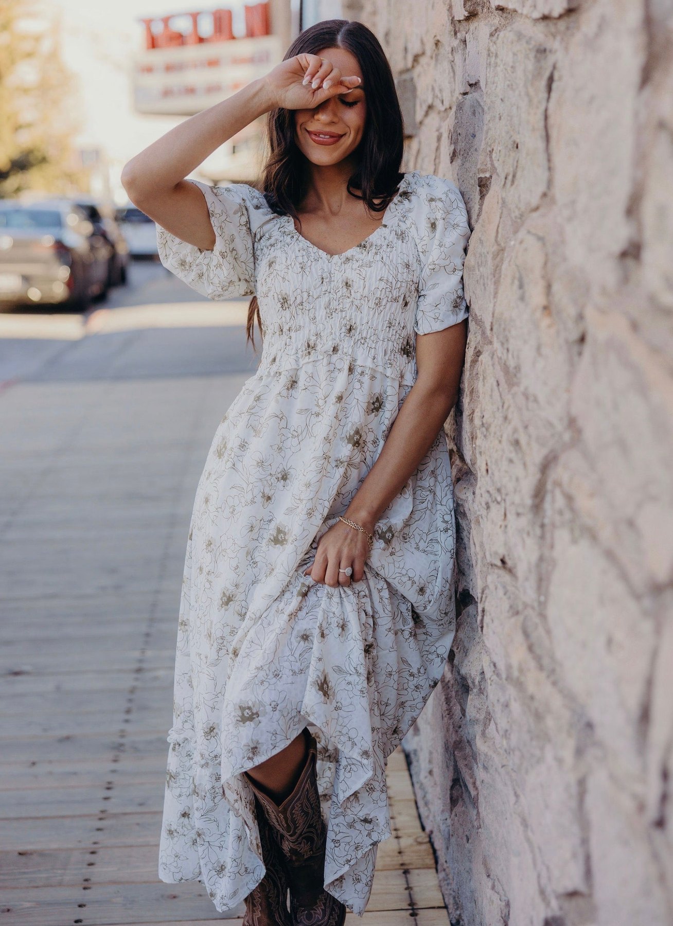 Jensen Olive Floral Midi Dress, thumbnail 4