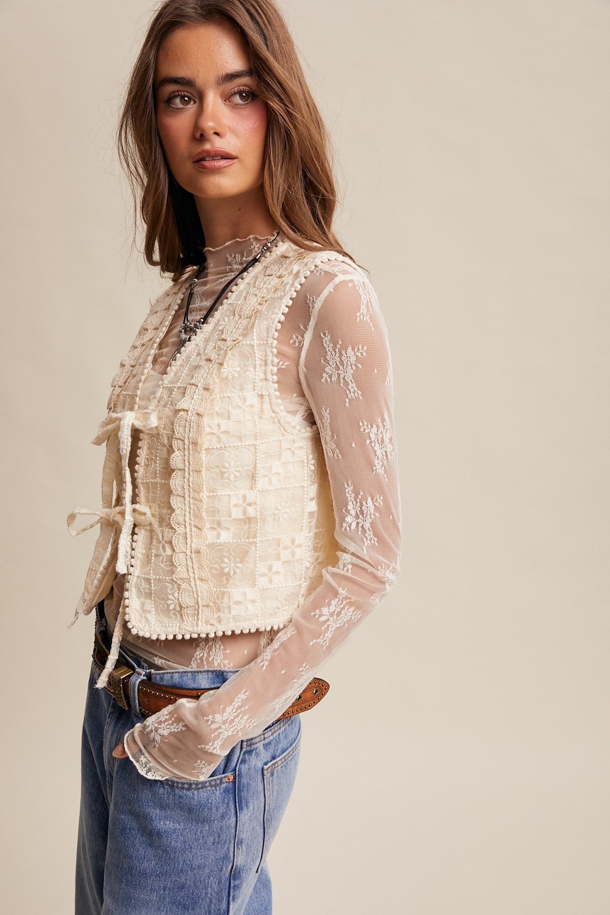 Lace Eyelet Vest, thumbnail 3