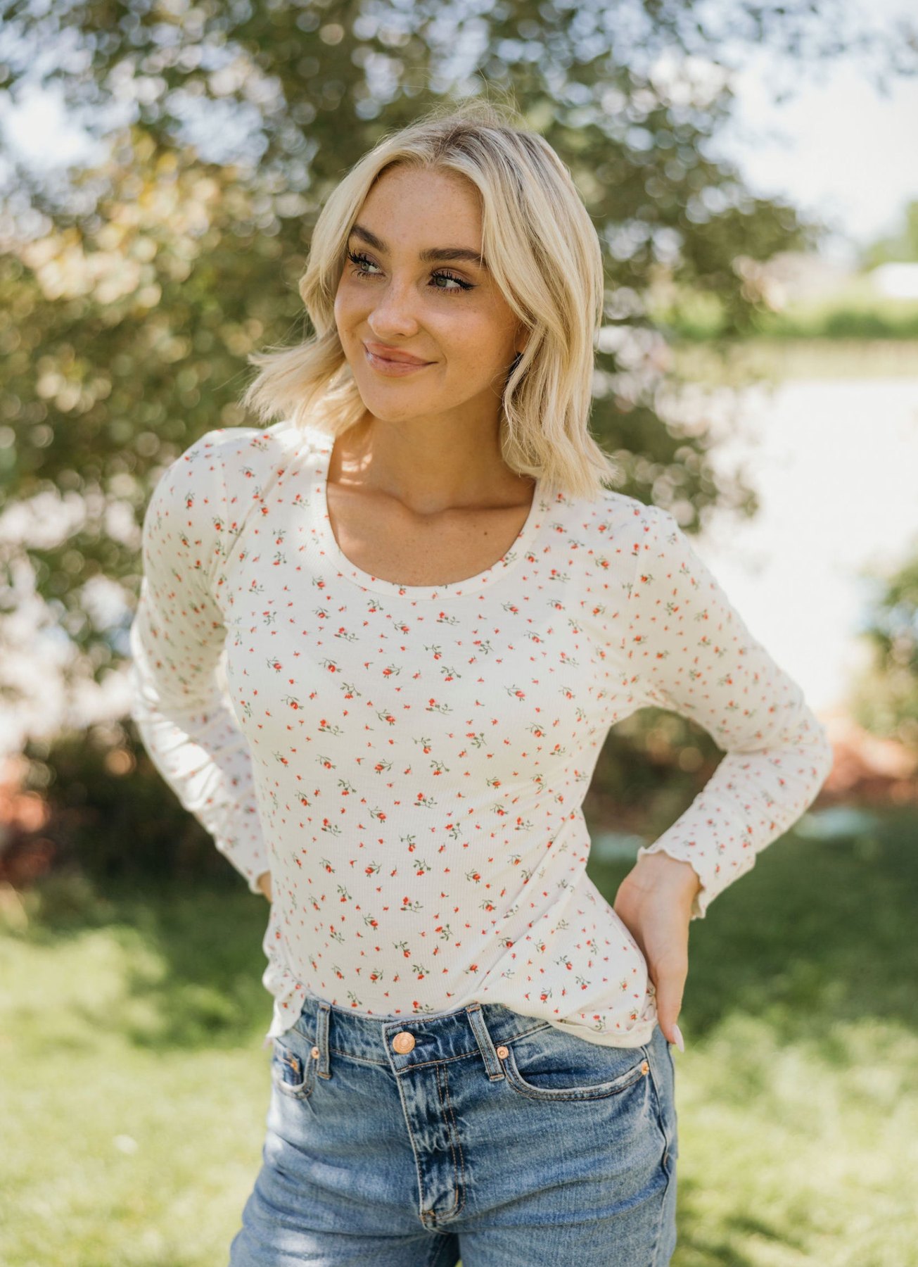 Long Sleeve Ribbed Tee in Delicate Bud