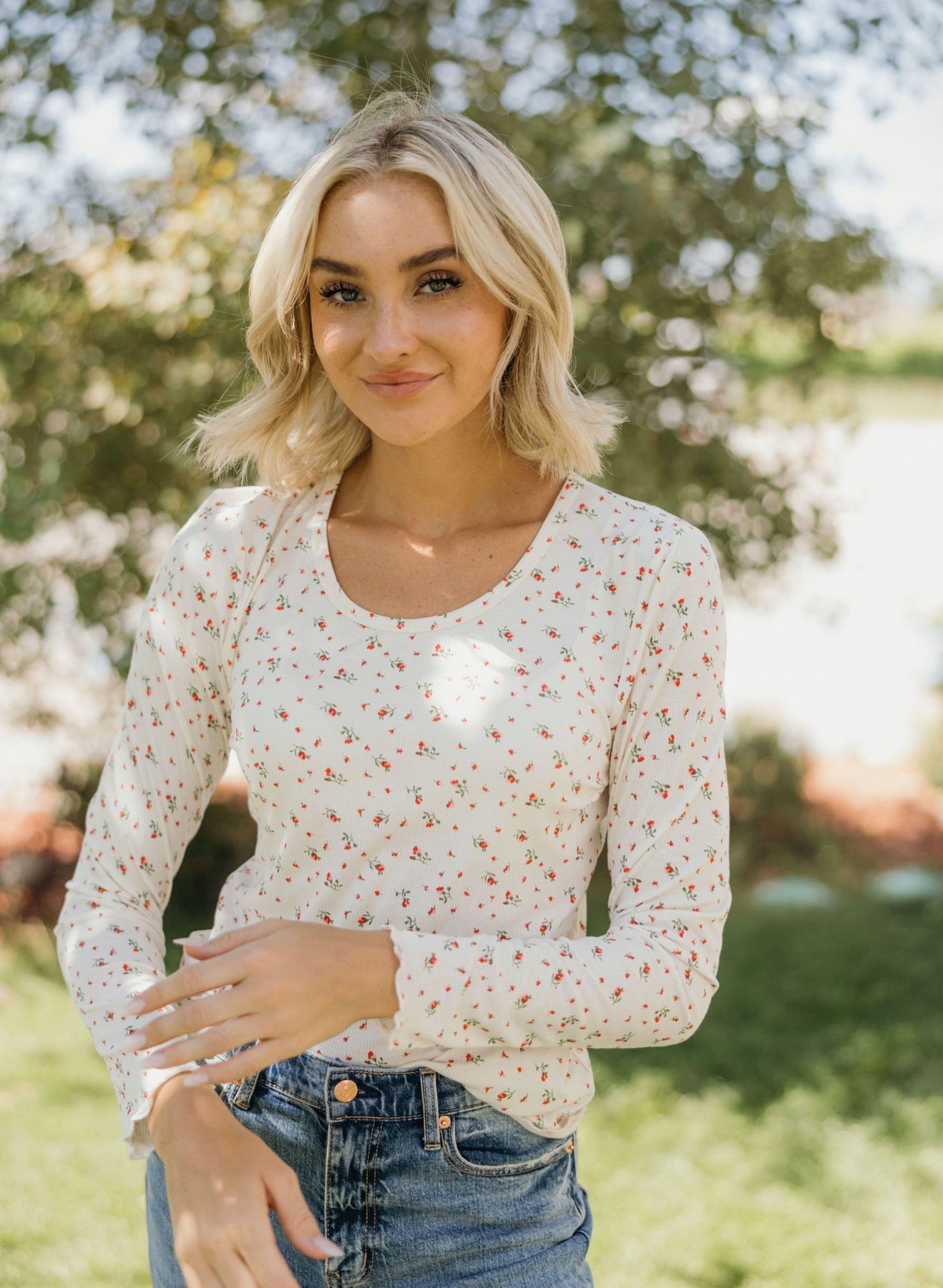 Long Sleeve Ribbed Tee in Delicate Bud, alternate view