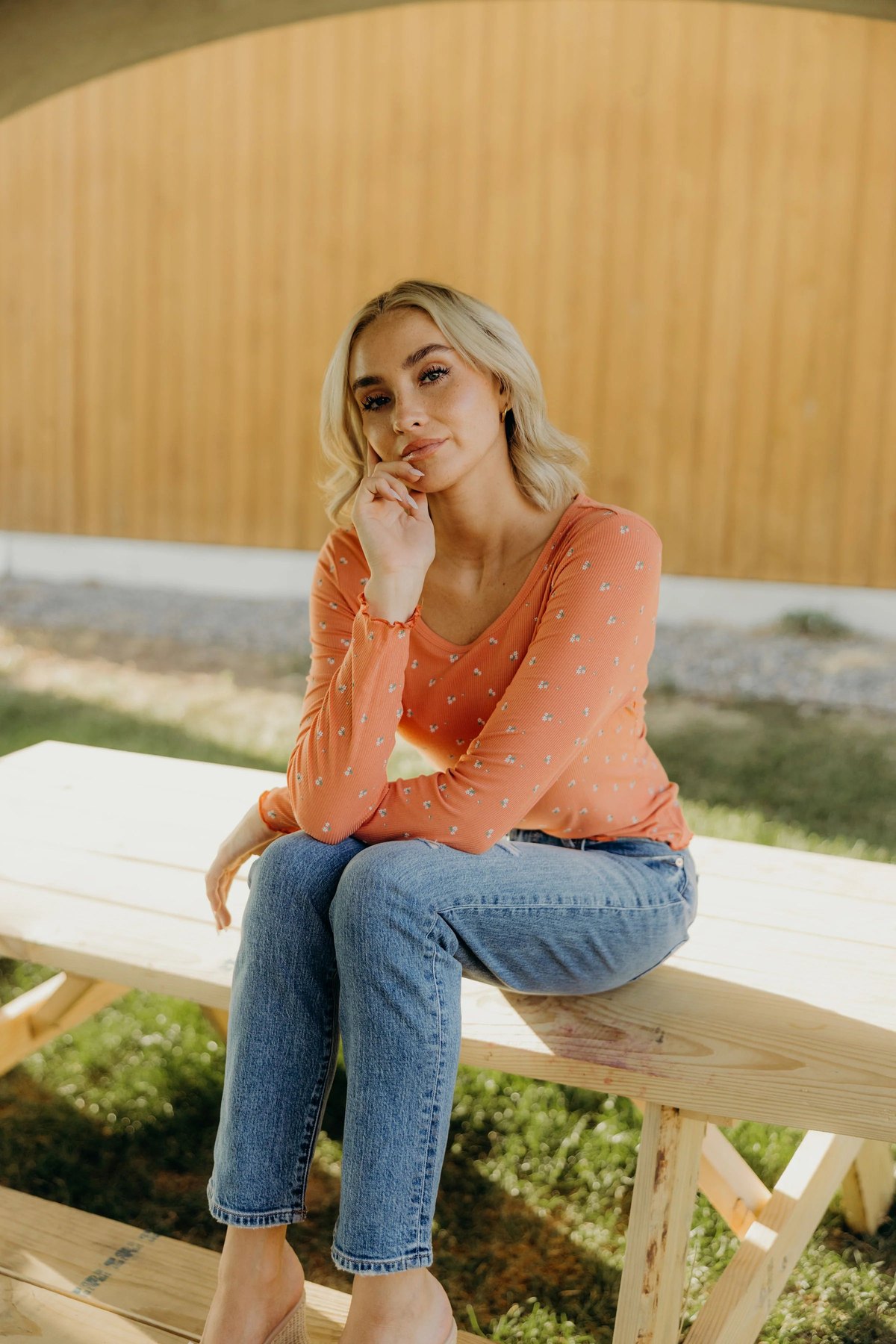 Long Sleeve Ribbed Tee in Tigerlily, thumbnail 4