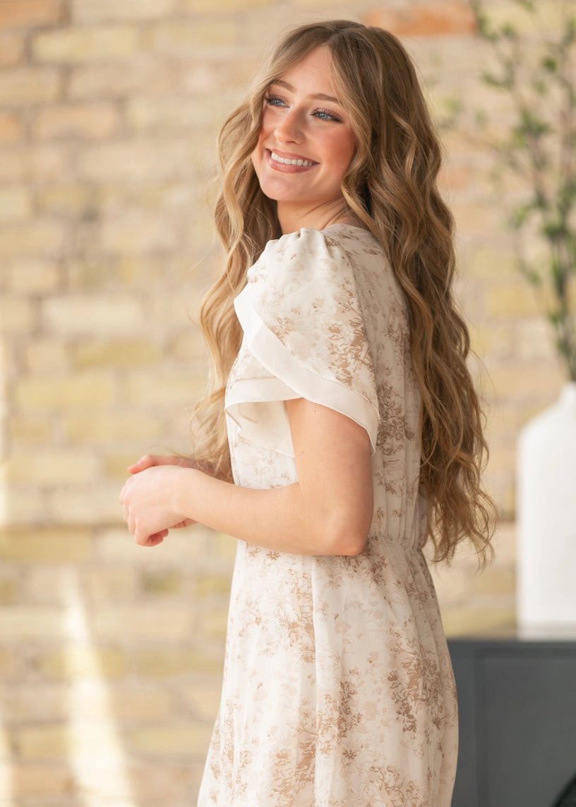 Maren Floral Maxi Dress in Tan, thumbnail 4
