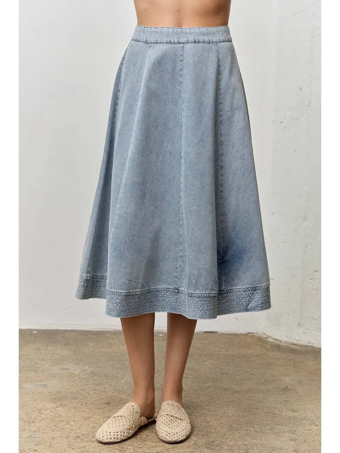 Medium Wash Denim Midi Skirt