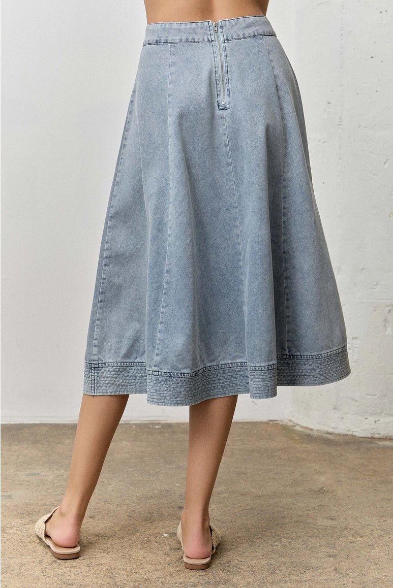 Medium Wash Denim Midi Skirt, thumbnail 3