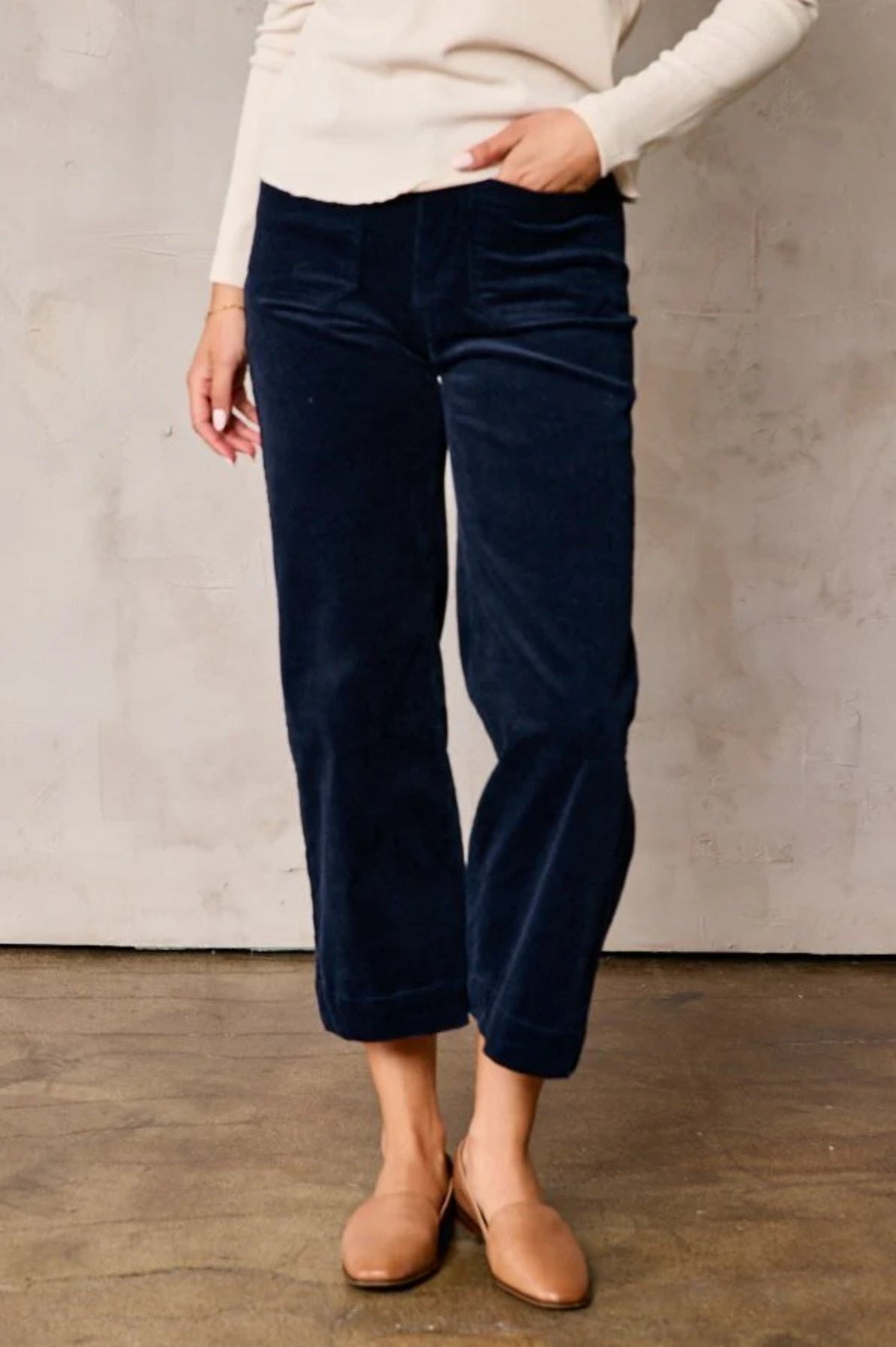 Navy Corduroy Wide Leg Crop Pants, alternate view