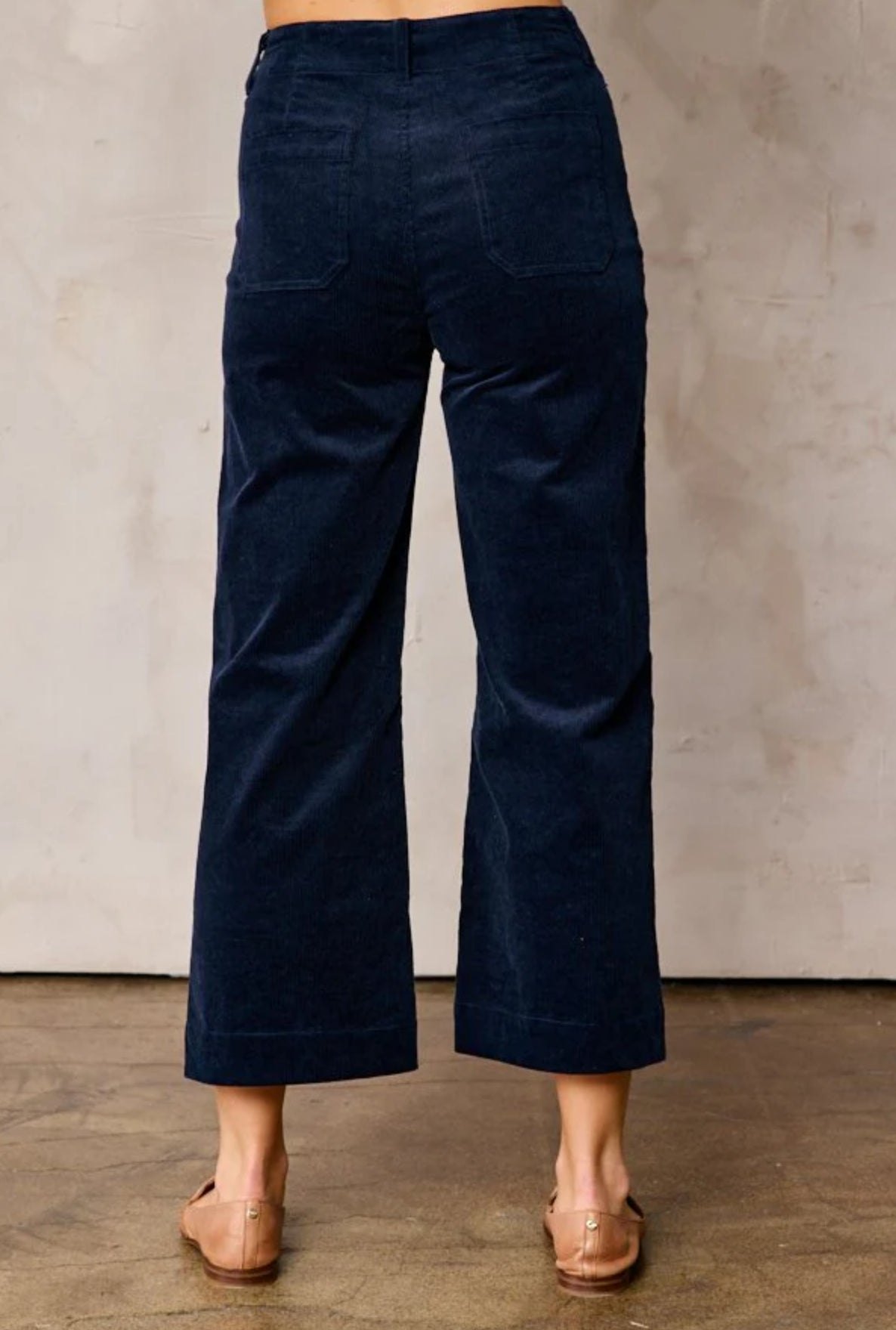 Navy Corduroy Wide Leg Crop Pants, thumbnail 4