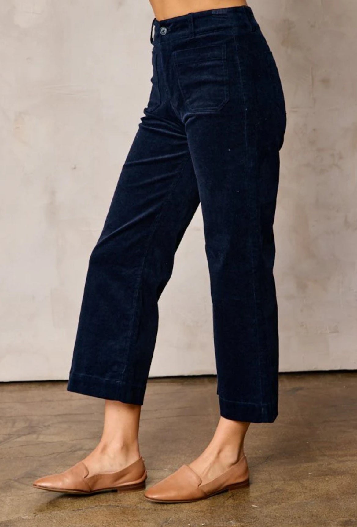 Navy Corduroy Wide Leg Crop Pants, thumbnail 5