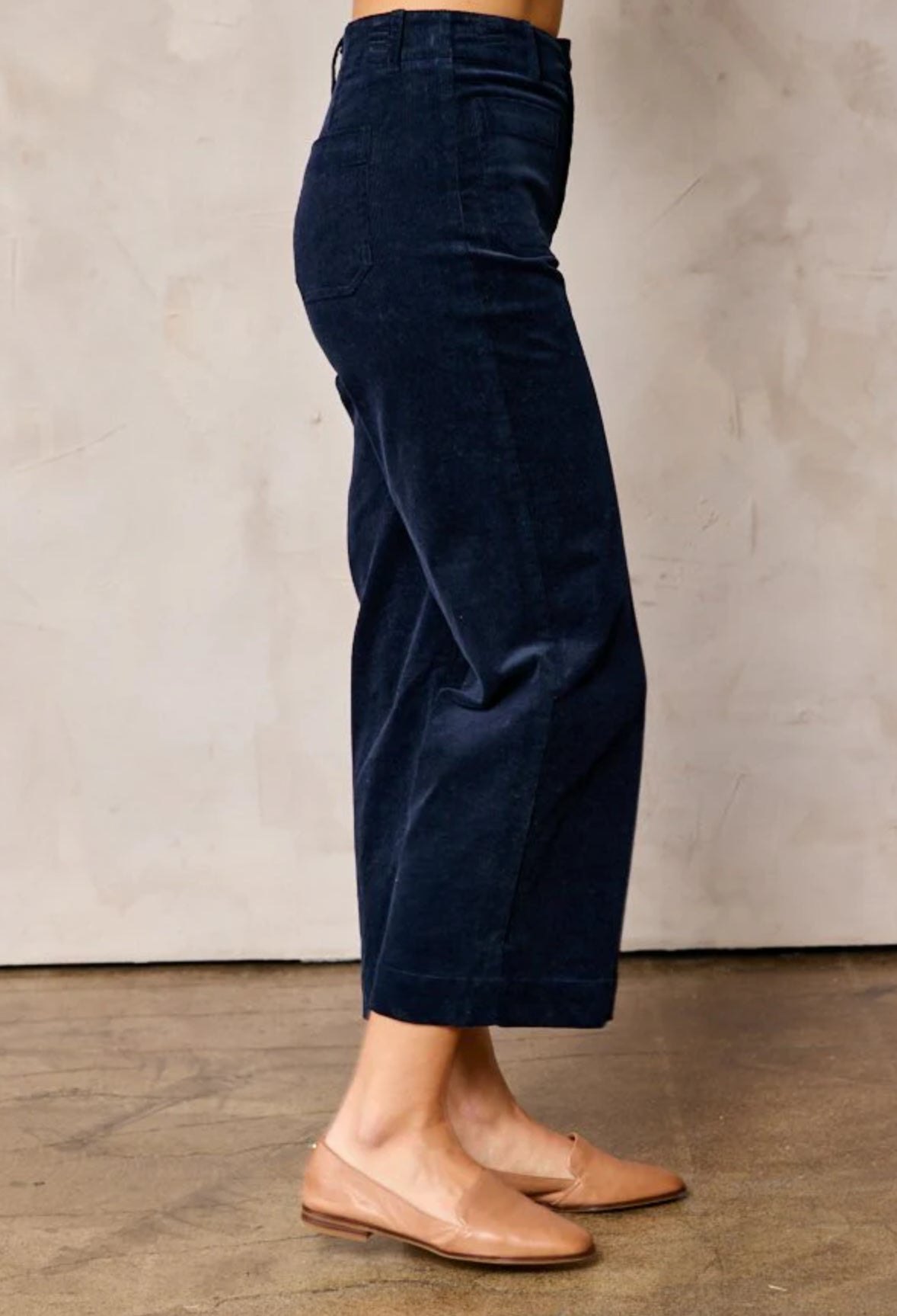 Navy Corduroy Wide Leg Crop Pants, thumbnail 6