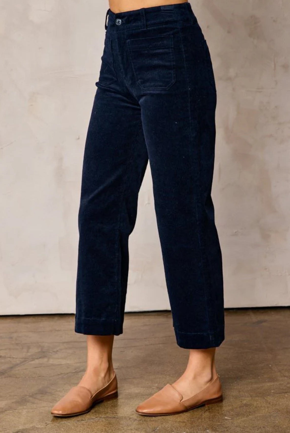 Navy Corduroy Wide Leg Crop Pants, thumbnail 7