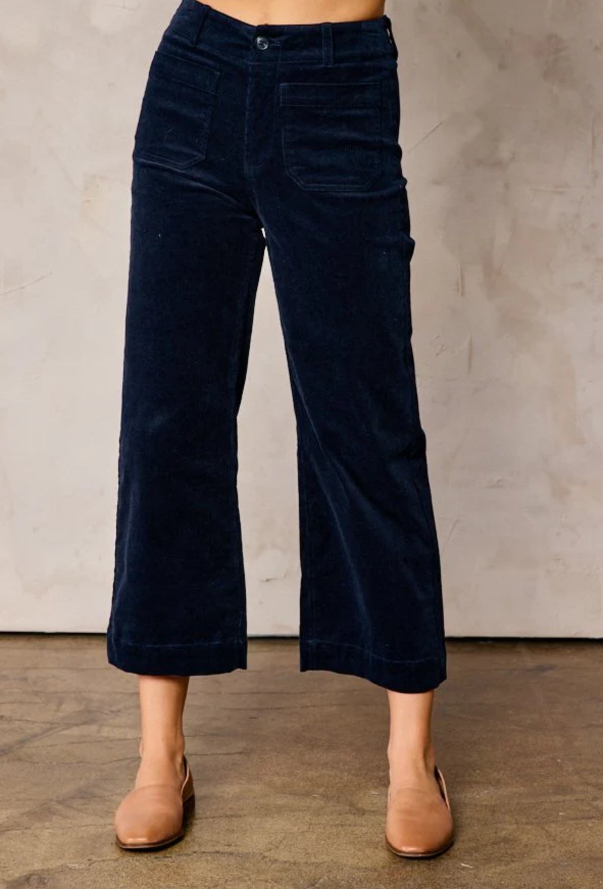 Navy Corduroy Wide Leg Crop Pants, thumbnail 8