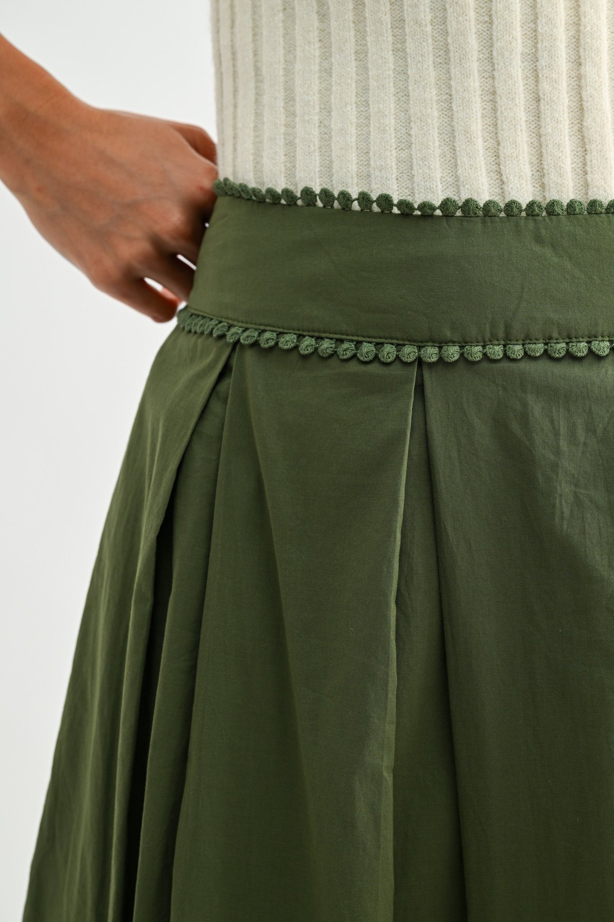 Olive Green Embroidered Midi Skirt, thumbnail 5