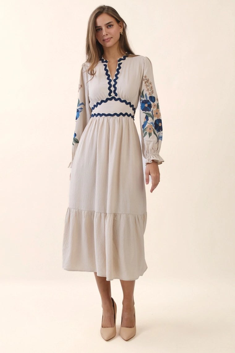 Ollie Ecru Embroidered Midi Dress