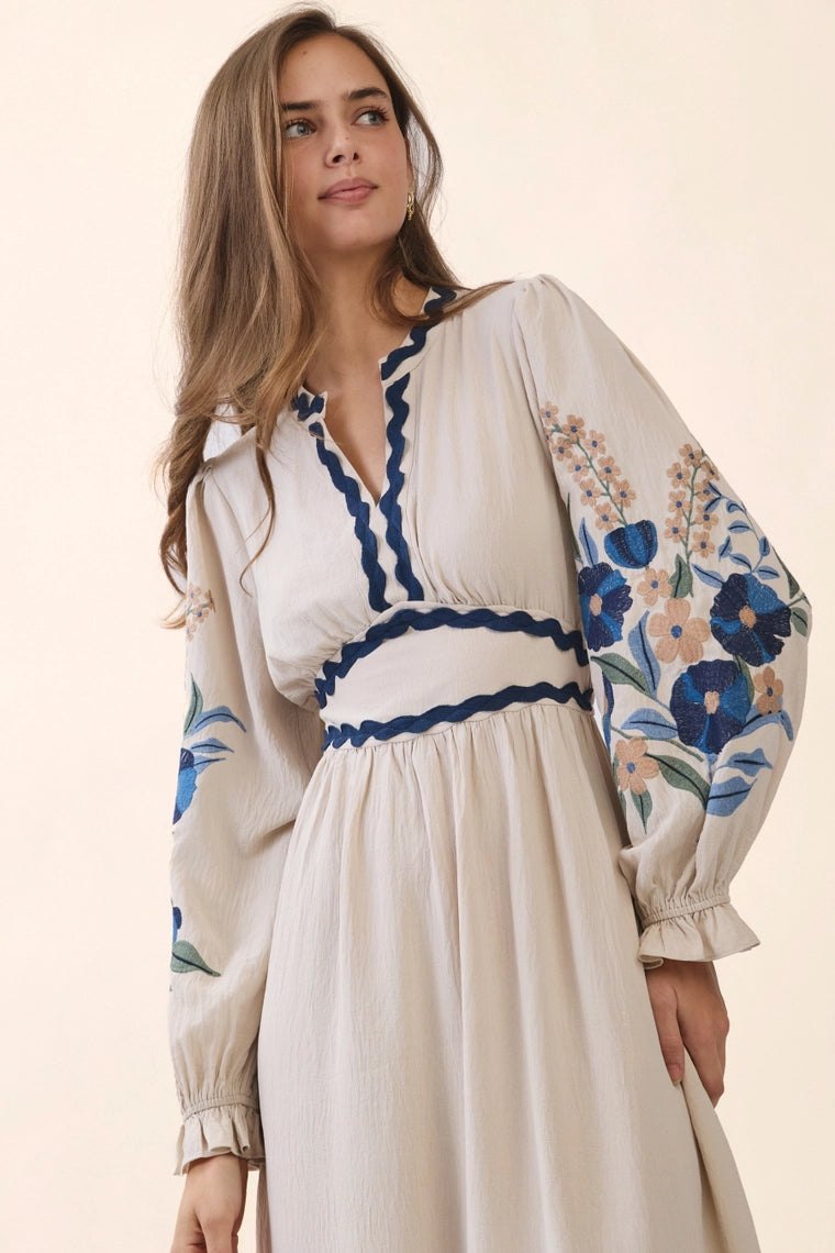Ollie Ecru Embroidered Midi Dress, alternate view
