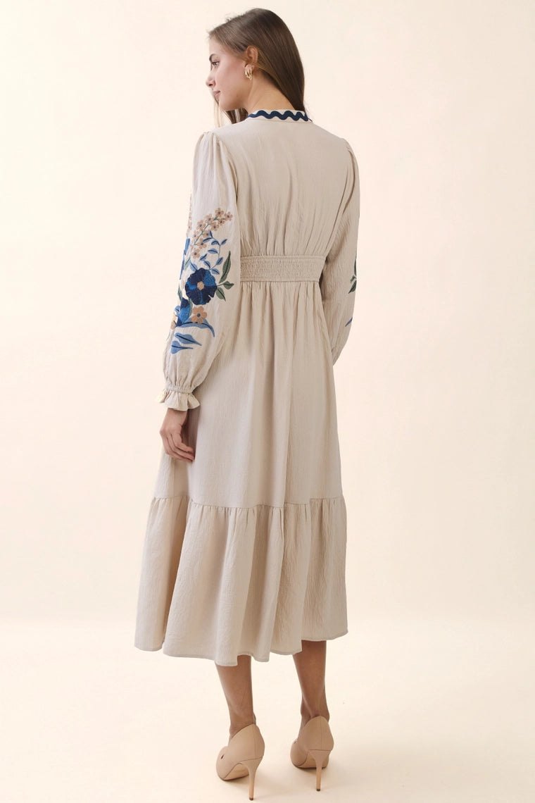 Ollie Ecru Embroidered Midi Dress, thumbnail 4