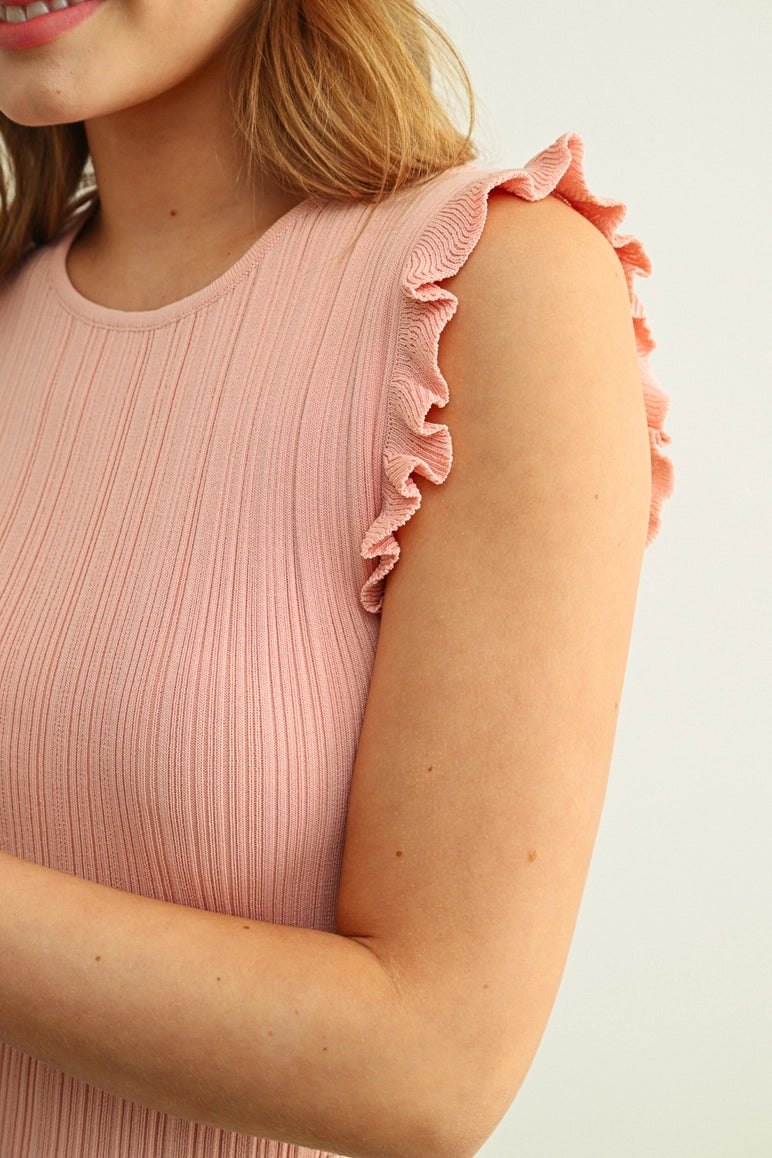 Pink Ribbed Ruffle Top, thumbnail 5