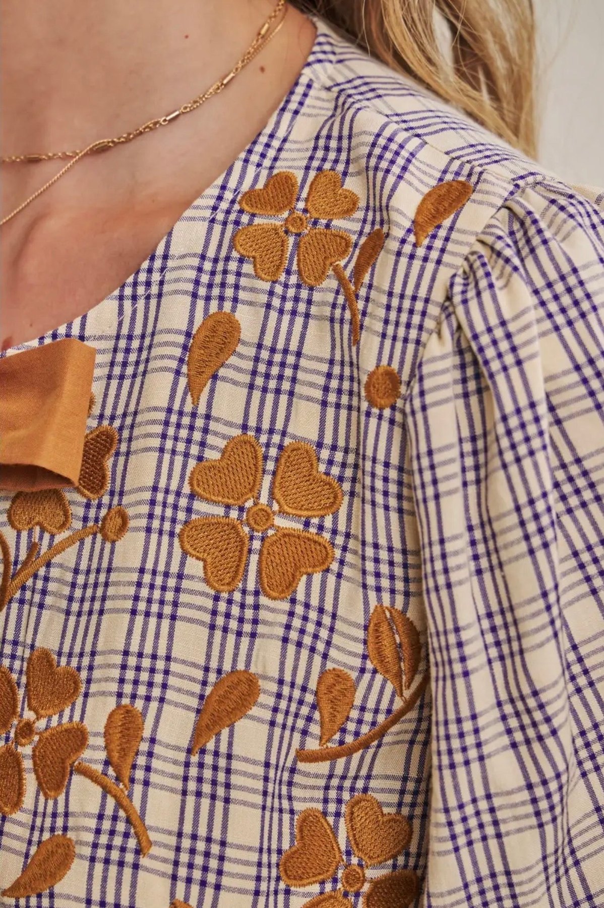 Plaid Embroidered Babydoll Blouse, thumbnail 10
