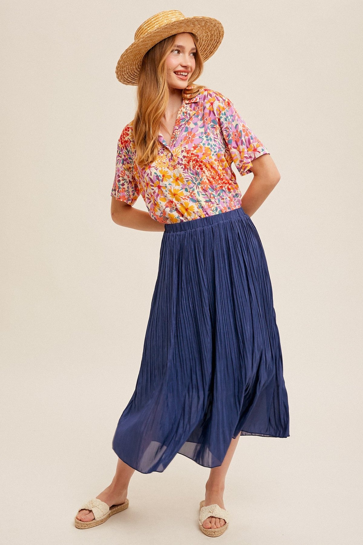 Deep Blue Pleated Midi Skirt, alternate view