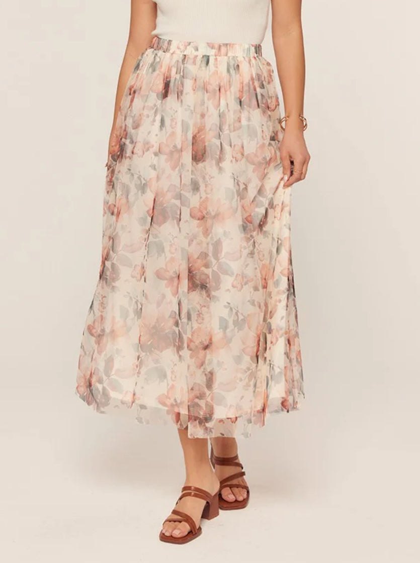 Blushing Garden Floral Midi Skirt