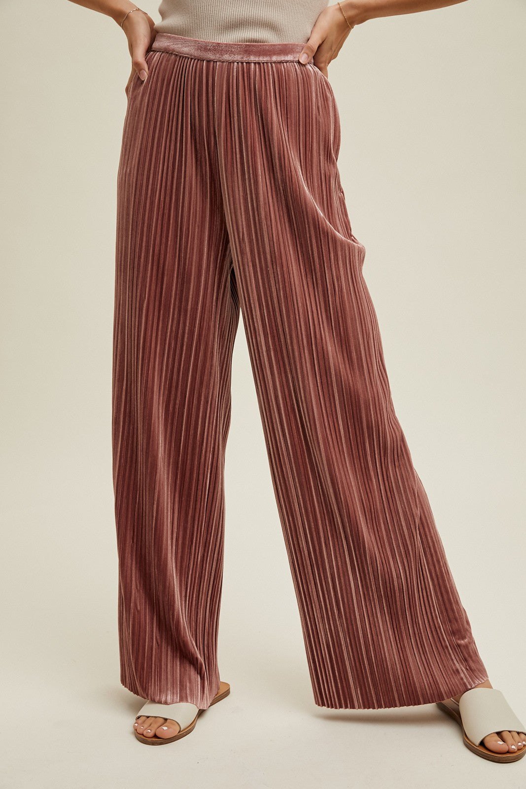 Rose Velvet Pleated Wide Leg Pants, alternate view
