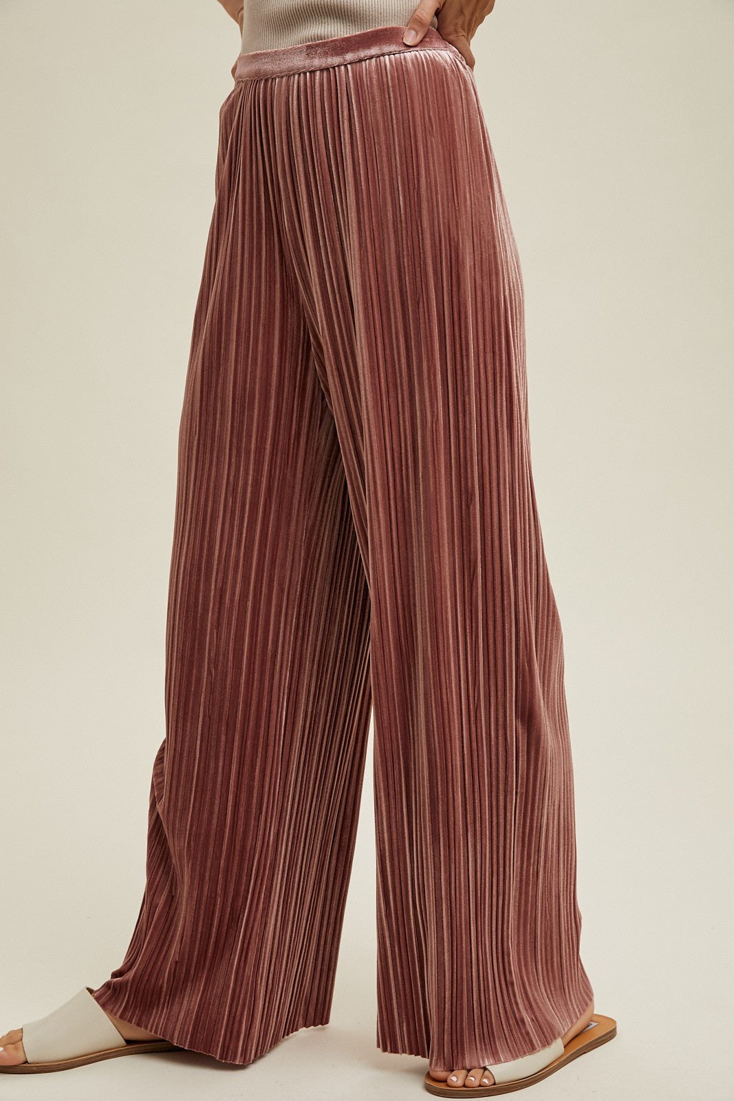 Rose Velvet Pleated Wide Leg Pants, thumbnail 4