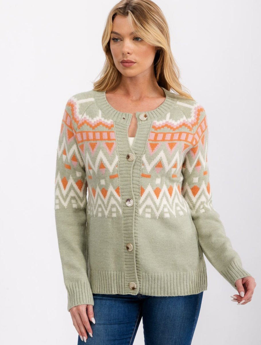 Sage Geometric Print Cardigan