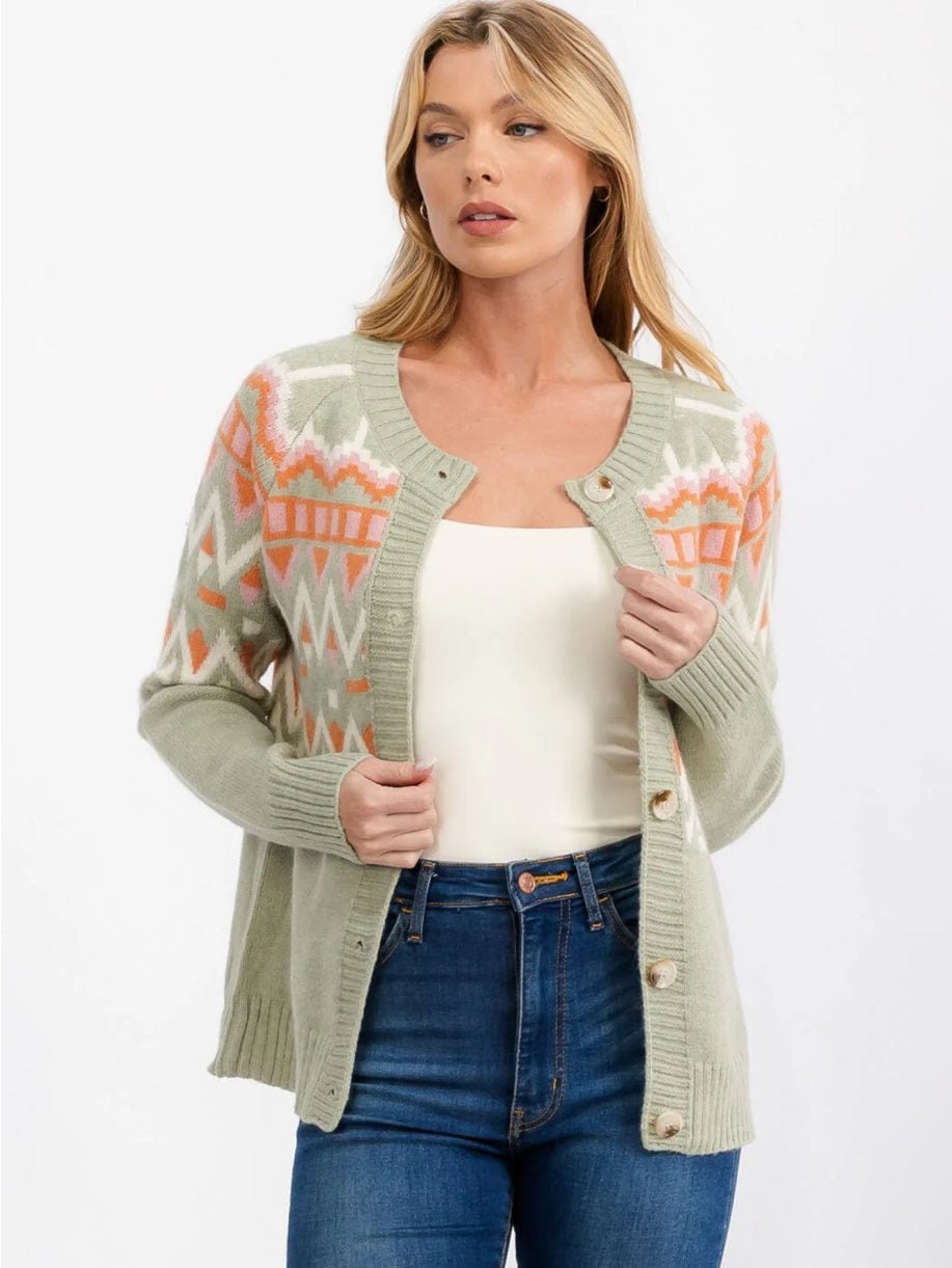 Sage Geometric Print Cardigan, thumbnail 3
