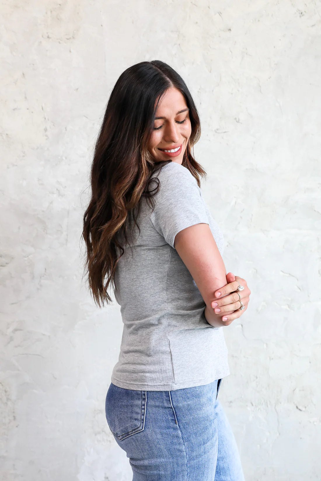 Short sleeve ribbed tee in heather gray, thumbnail 7