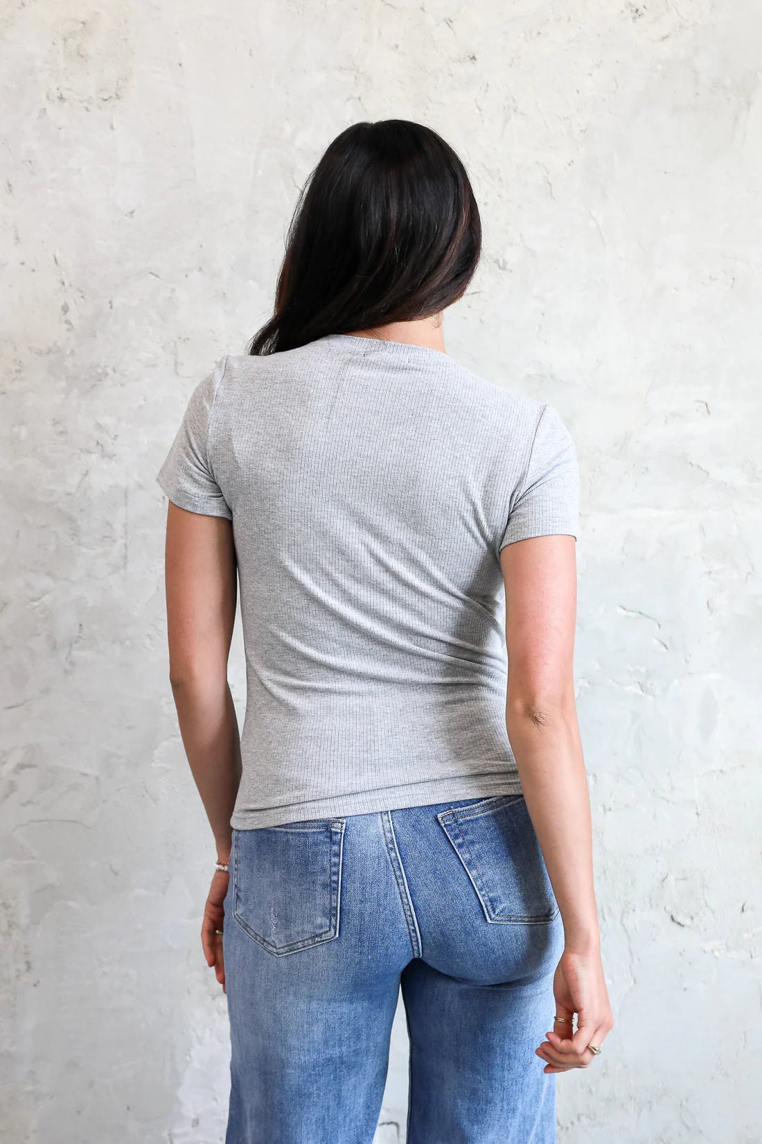 Short sleeve ribbed tee in heather gray, thumbnail 10