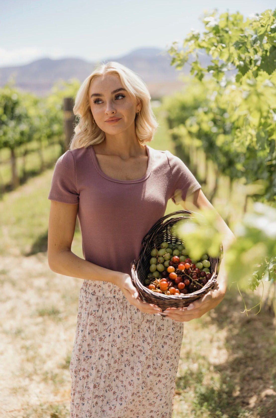 Short Sleeve Scoop Tee in Faded Fig, thumbnail 3