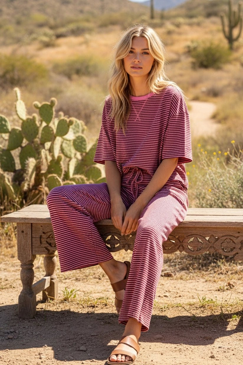 Striped Knit Pant Set in Pink and Brown, alternate view