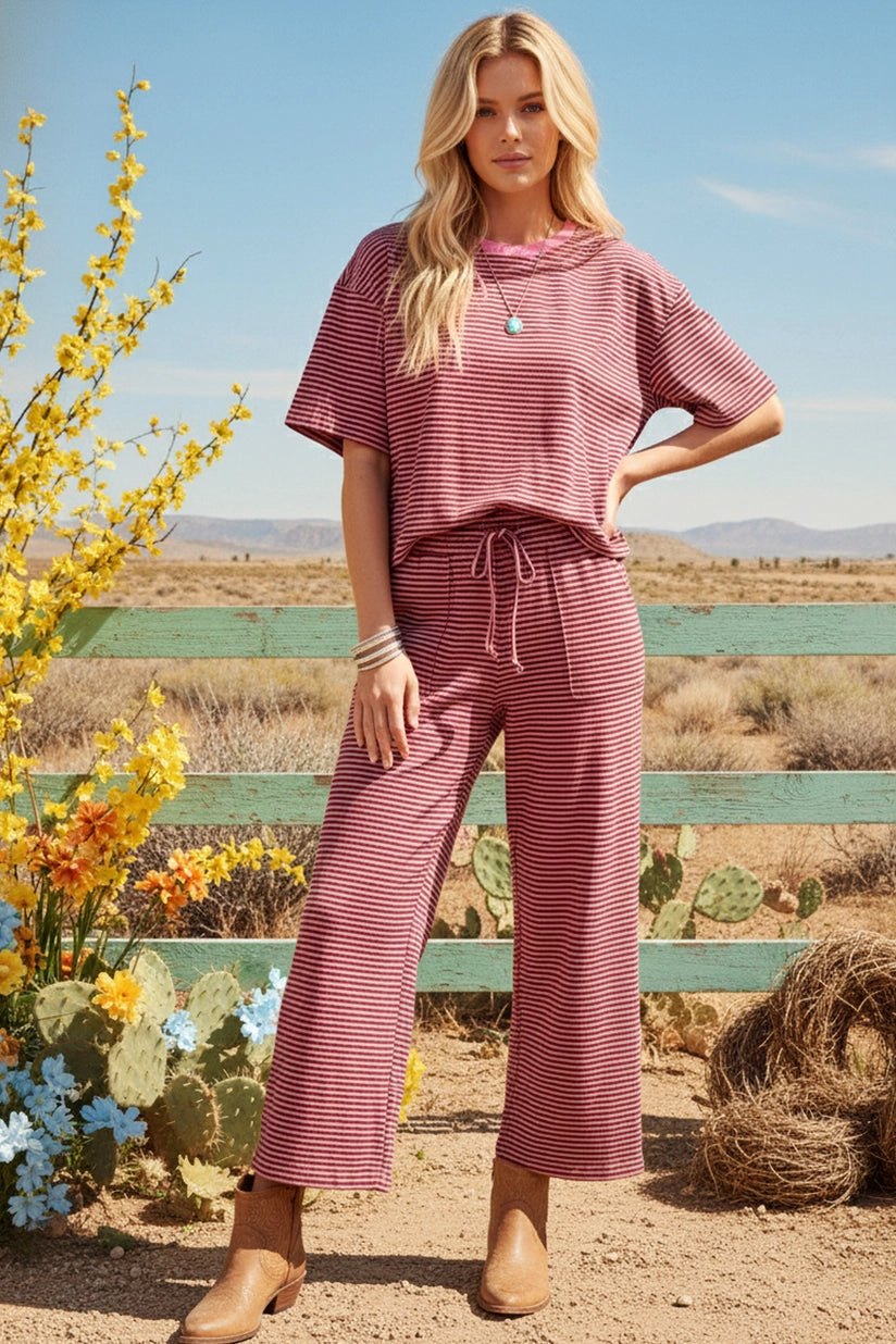 Striped Knit Pant Set in Pink and Brown, thumbnail 4