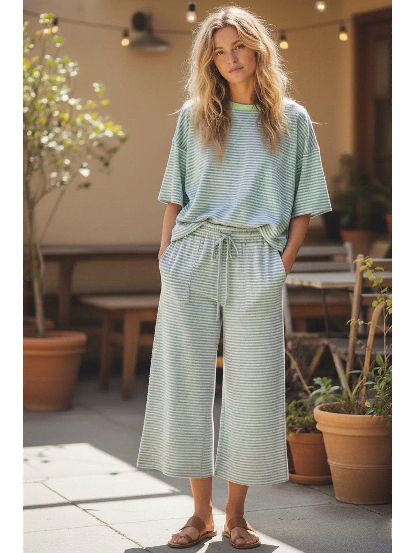 Striped Knit Pant Set in Mint and Lilac, thumbnail 3