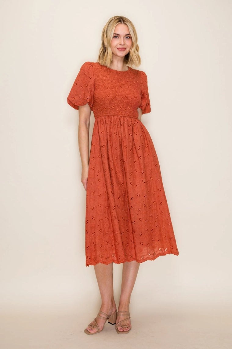 Terri Terracotta Eyelet Midi Dress, alternate view