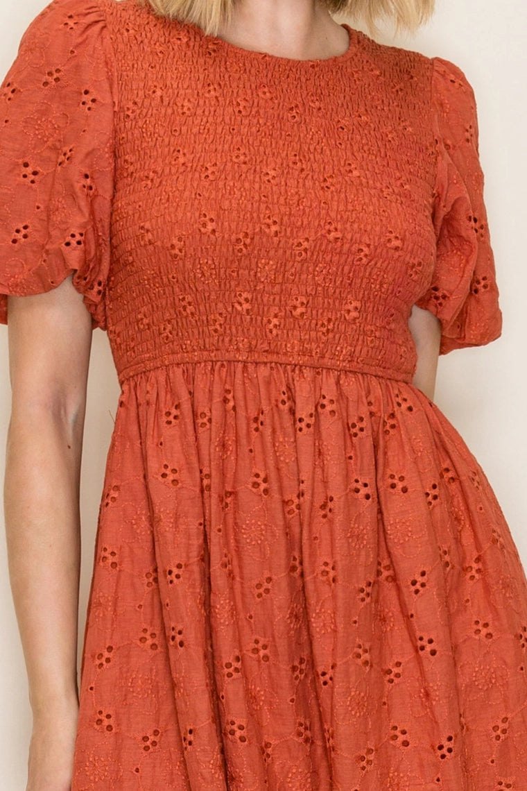 Terri Terracotta Eyelet Midi Dress, thumbnail 5